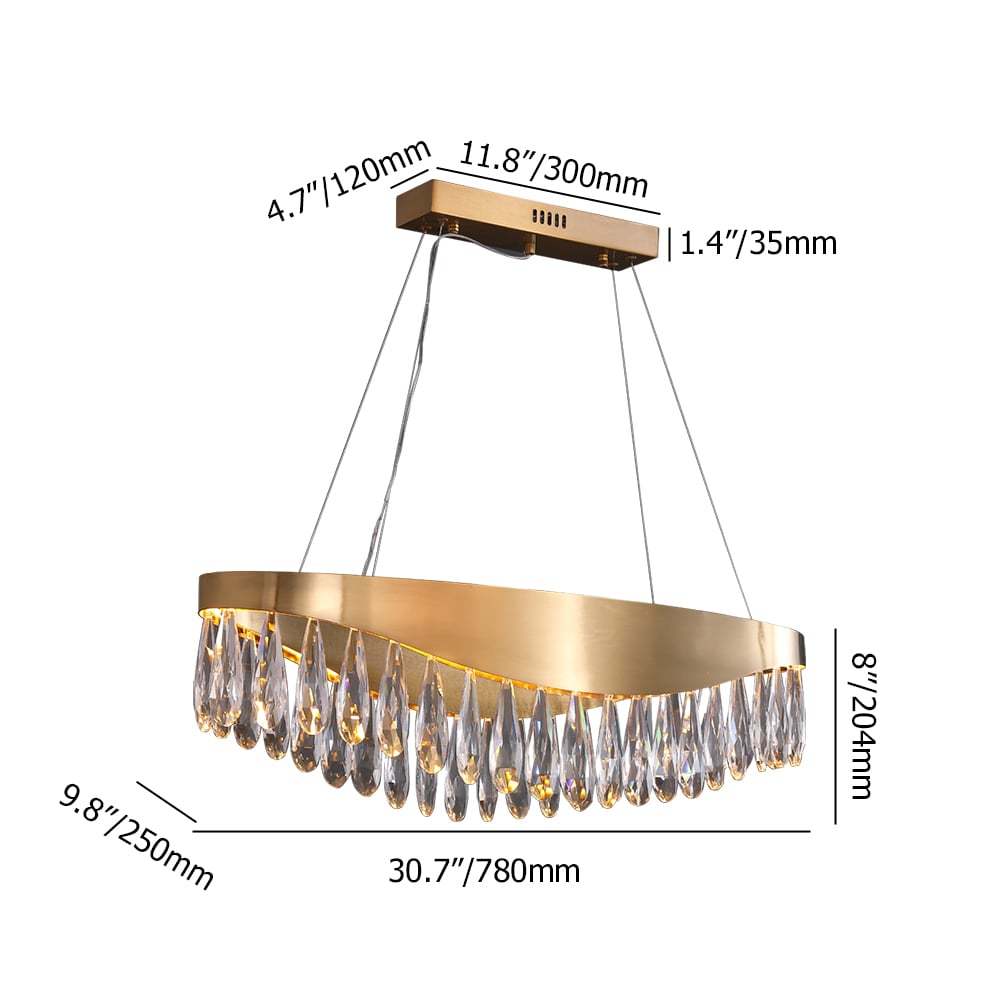 Modern Raindrop Crystal Dimmable LED Kitchen Island Light in Brass weights dimensions image