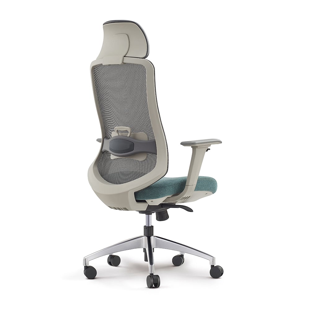 Chaise de bureau pivotante en maille verte contemporaine avec dossier haut et hauteur réglable image de fenêtre