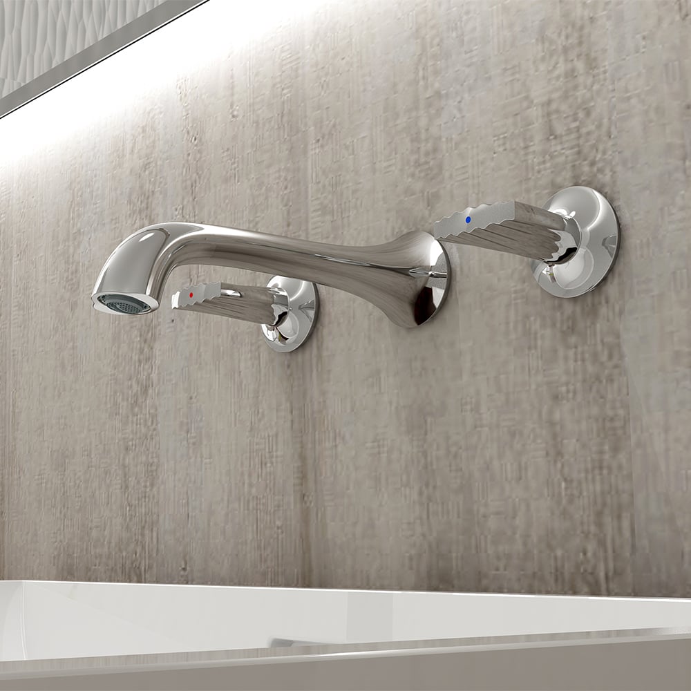 Aerated Spout Wall Mounted Bathroom Basin Tap Solid Brass Shell Shaped window image