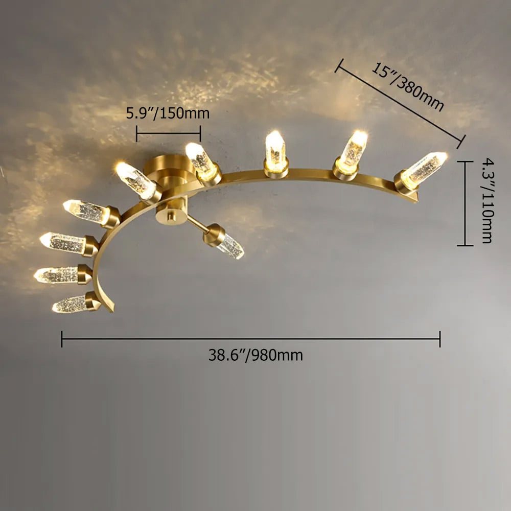 Modern Gold 10-Light Bubble Column Crystal Semi-Flush Mount Ceiling Light weights dimensions image