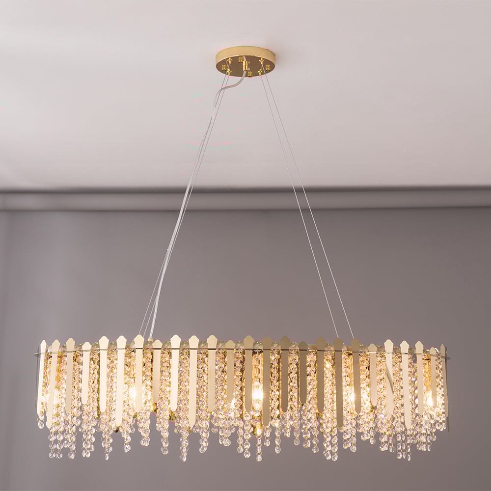 Crystal Raindrop Kitchen Island Light with Iron Shade in Brass window image