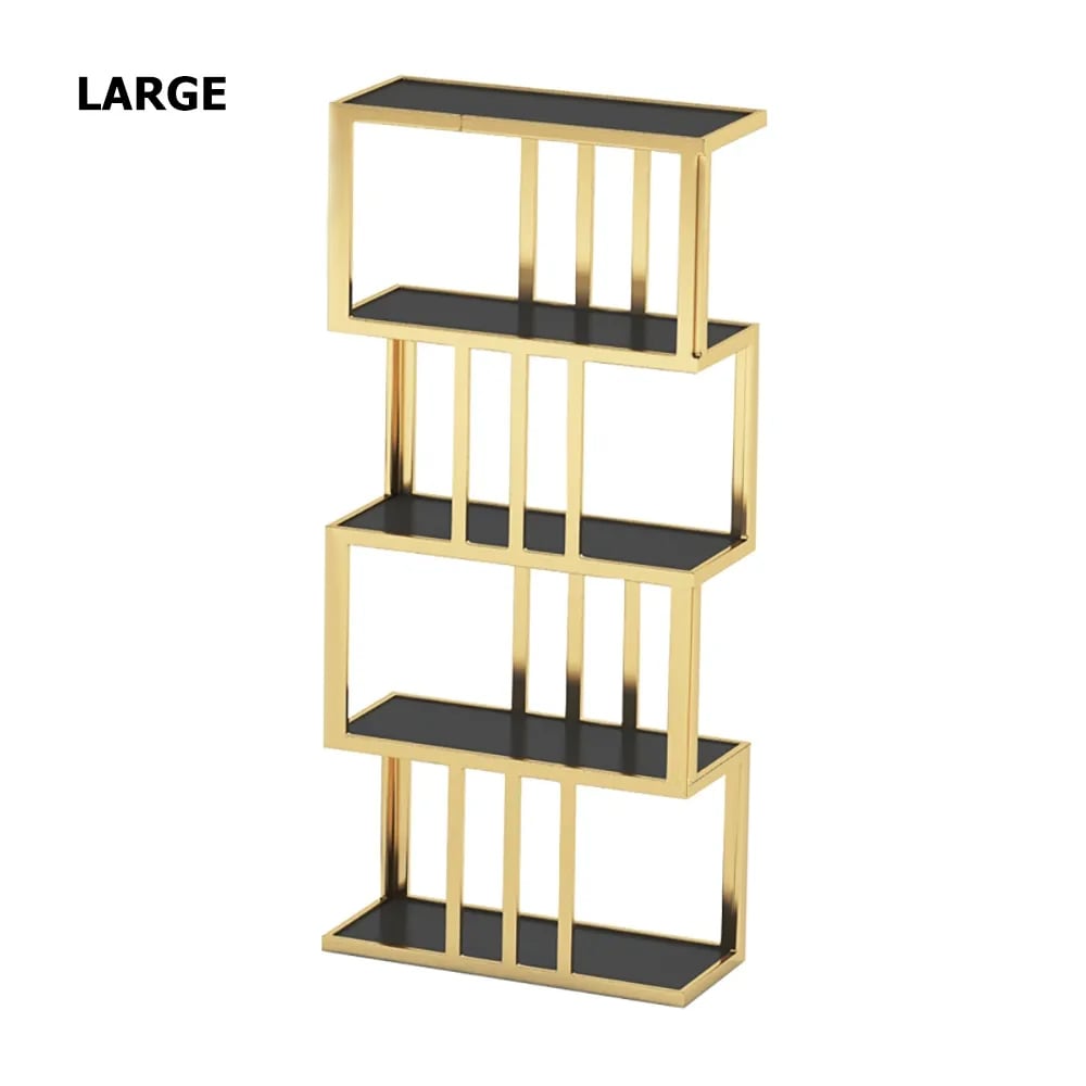 Modern Freestanding Irregular Etagere Bookshelf in Gold & Black window image