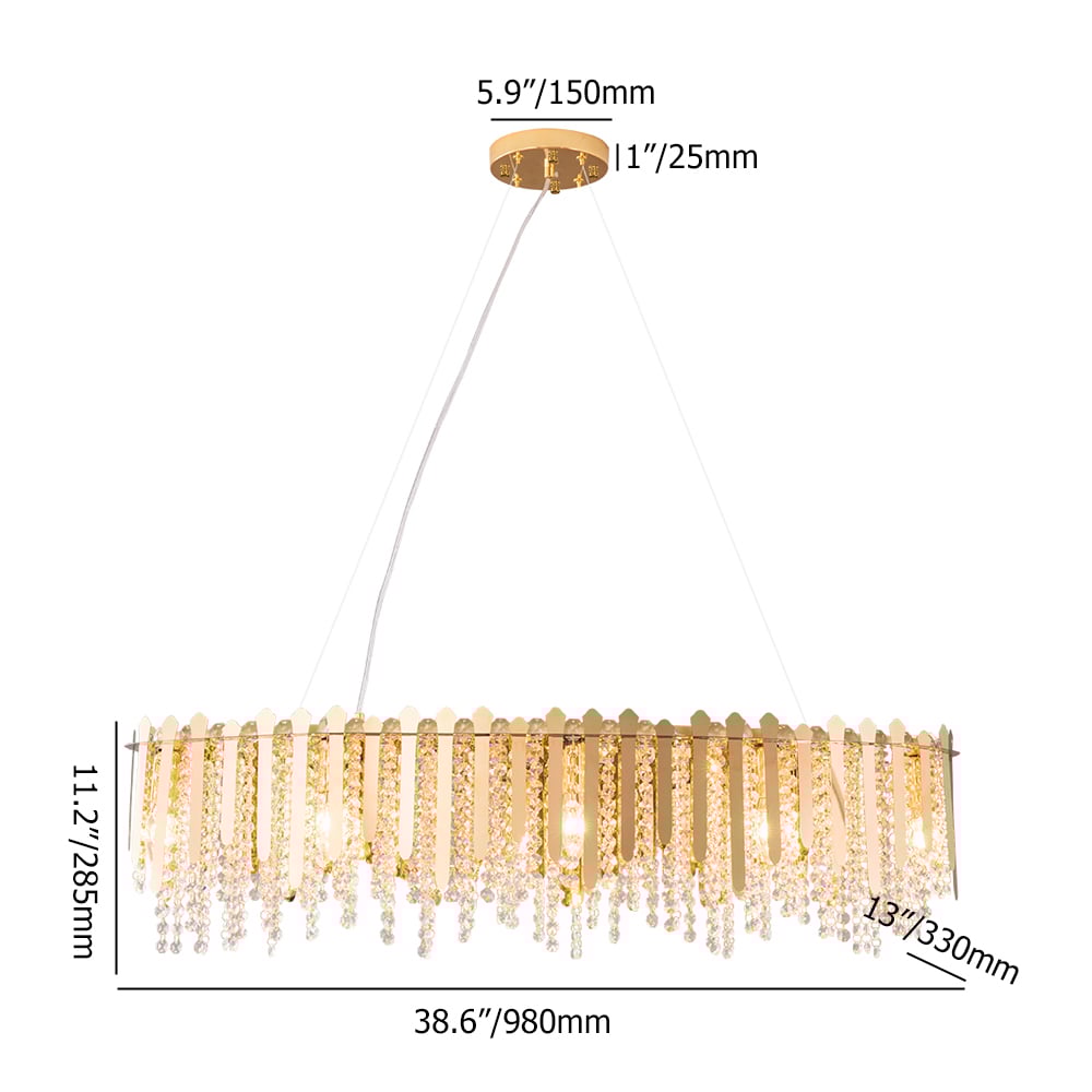 Crystal Raindrop Kitchen Island Light with Iron Shade in Brass weights dimensions image