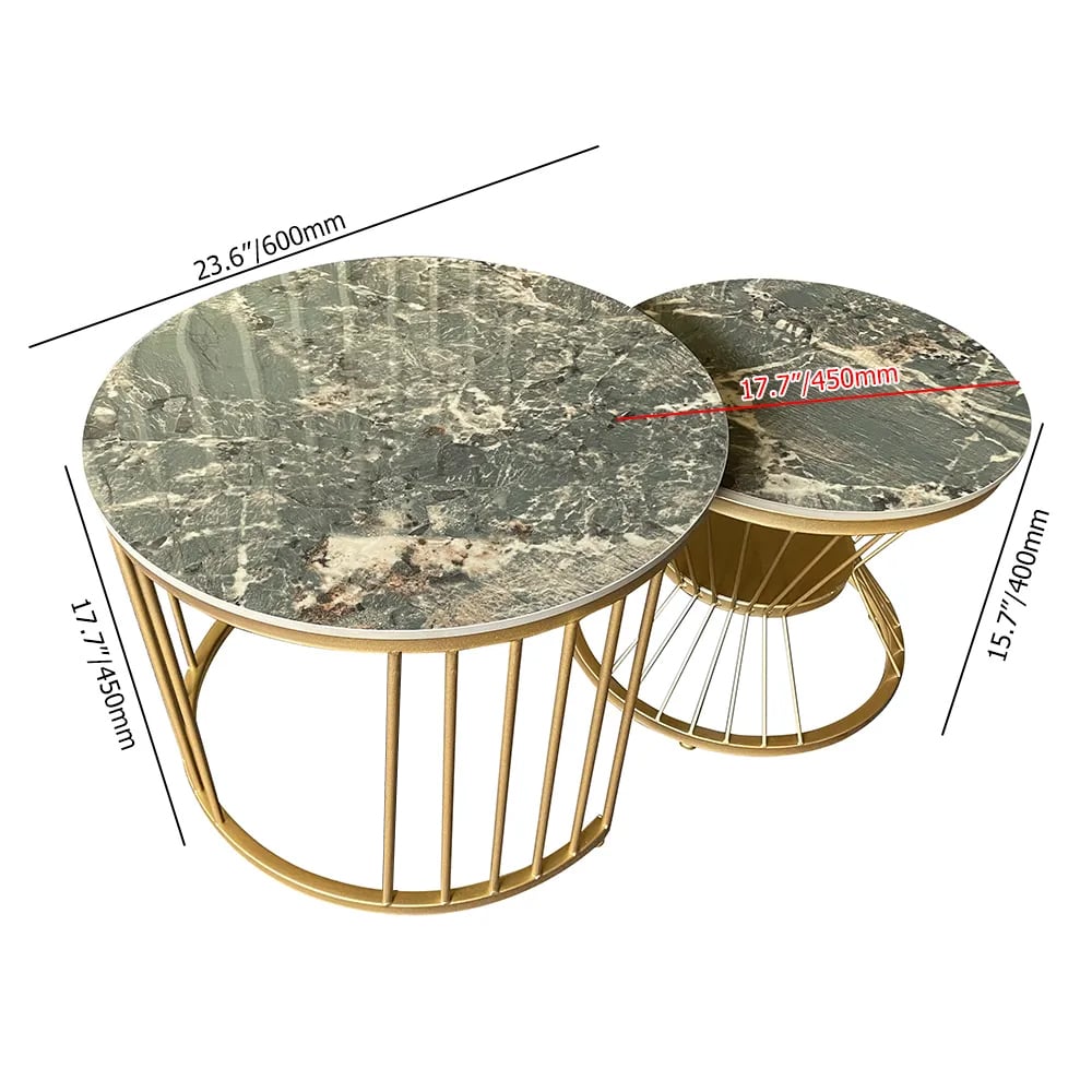 Modern Green Nesting Coffee Table Set with Sintered Stone Top 2-Piece Table Set window image