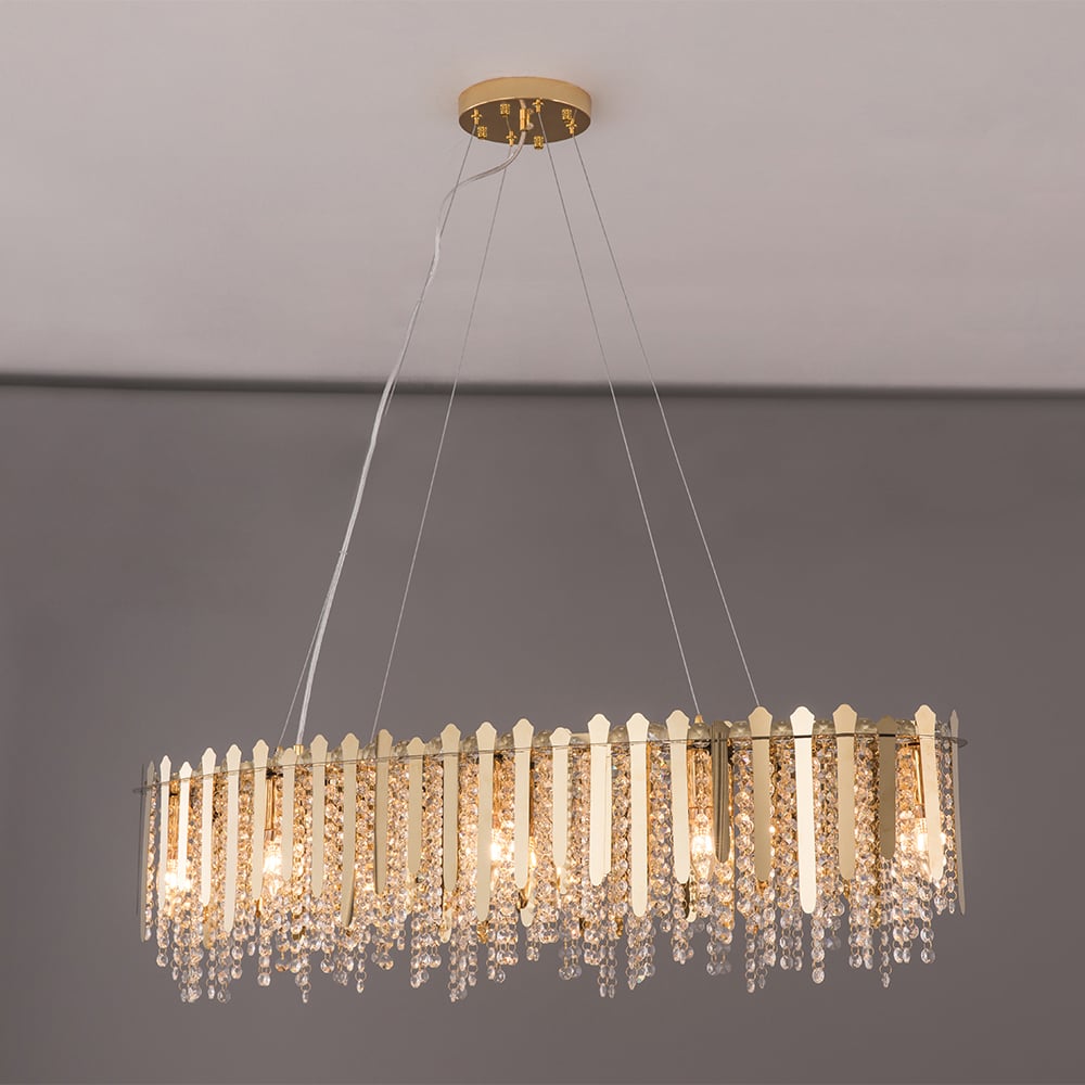 Crystal Raindrop Kitchen Island Light with Iron Shade in Brass window image