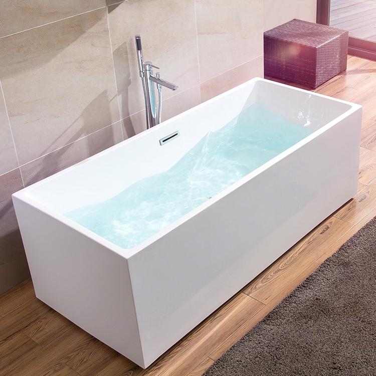 Baignoire autoportante rectangulaire en acrylique blanc 1700 mm avec trop-plein linéaire chromé image de fenêtre