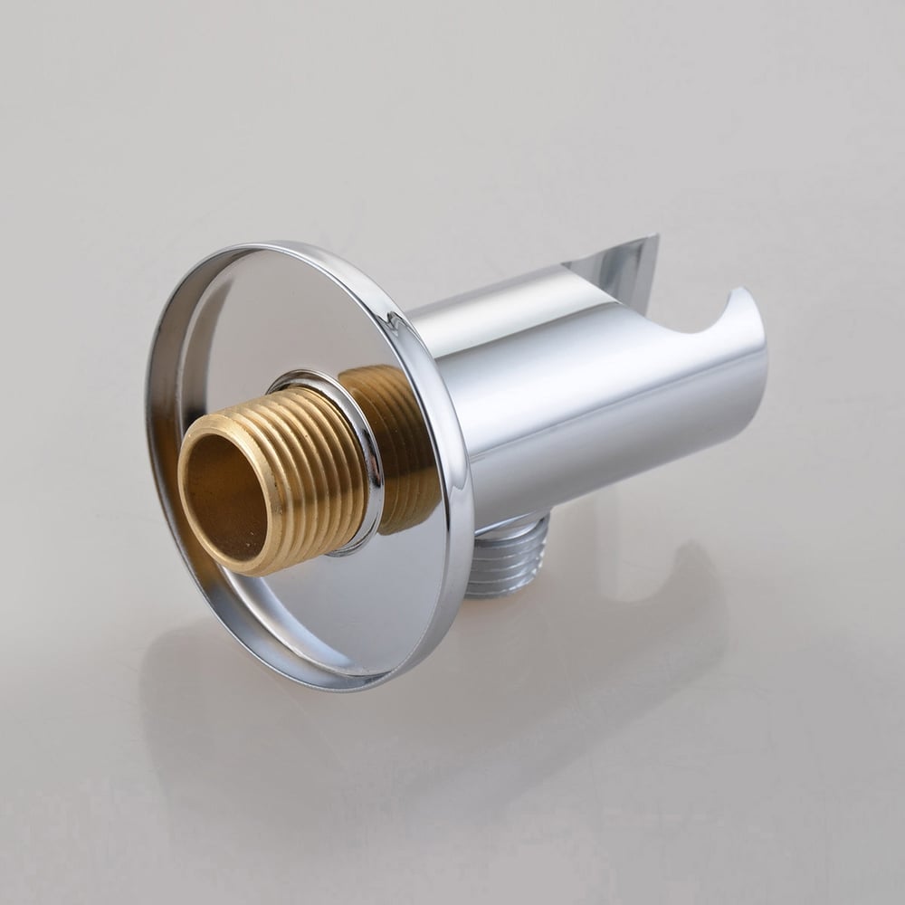Modern Design Wall Mount Polished Chrome Solid Brass Round Hand Shower Supply Elbow with Holder window image