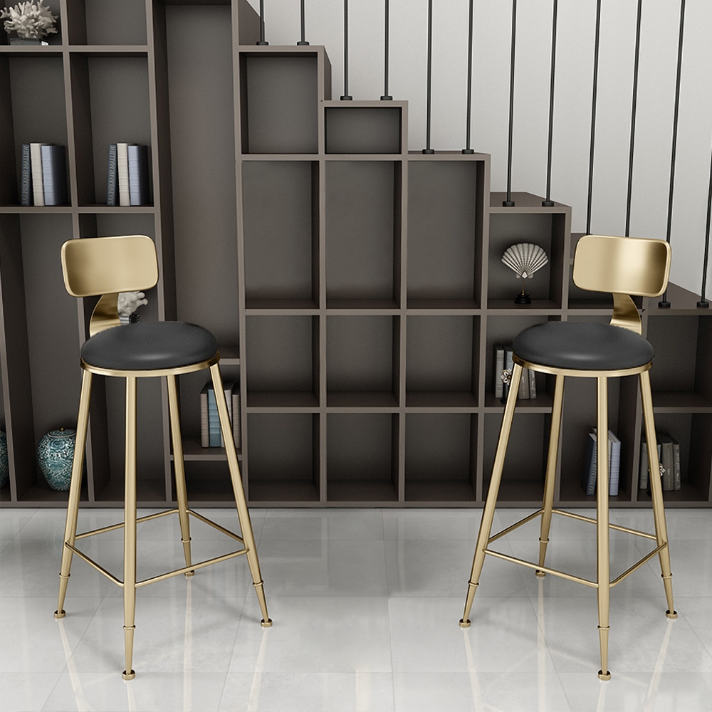 39.8" Modern Black Bar Stool Set of 2 with Backs and Footrests Counter Height Stools window image