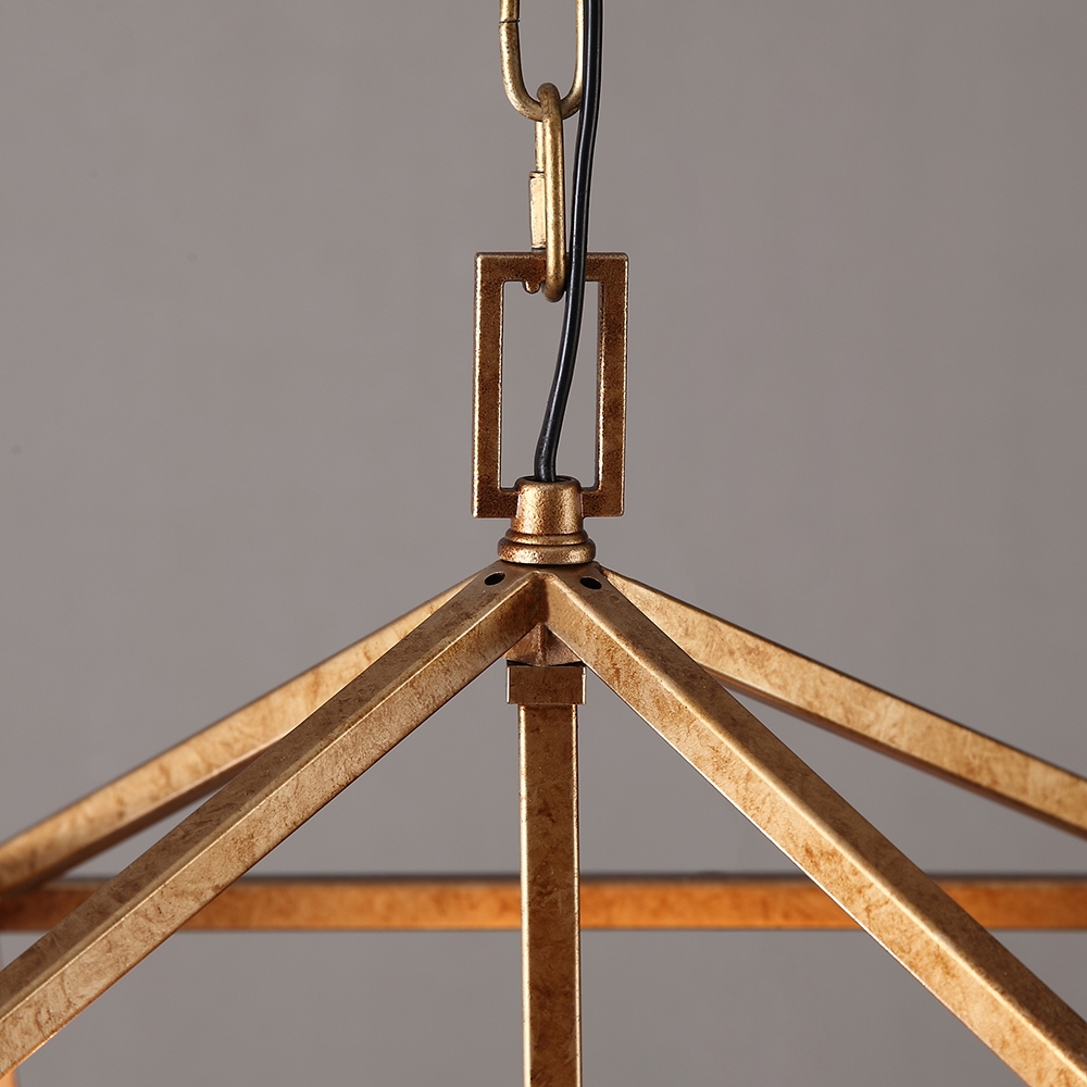 Vintage Geometric Cage Frame 4 Candle Light Kitchen Foyer Pendant Light in Brass Finish window image