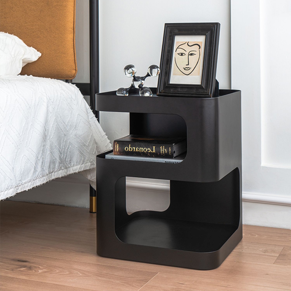 Modern Black End Table with Storage 3-Tier Hollow Side Table in Artistic Style window image