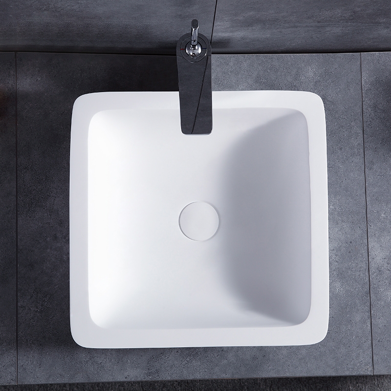 Contemporary Stone Resin Solid Surface Square Slope Vessel Sink Bathroom Sink Glossy White window image
