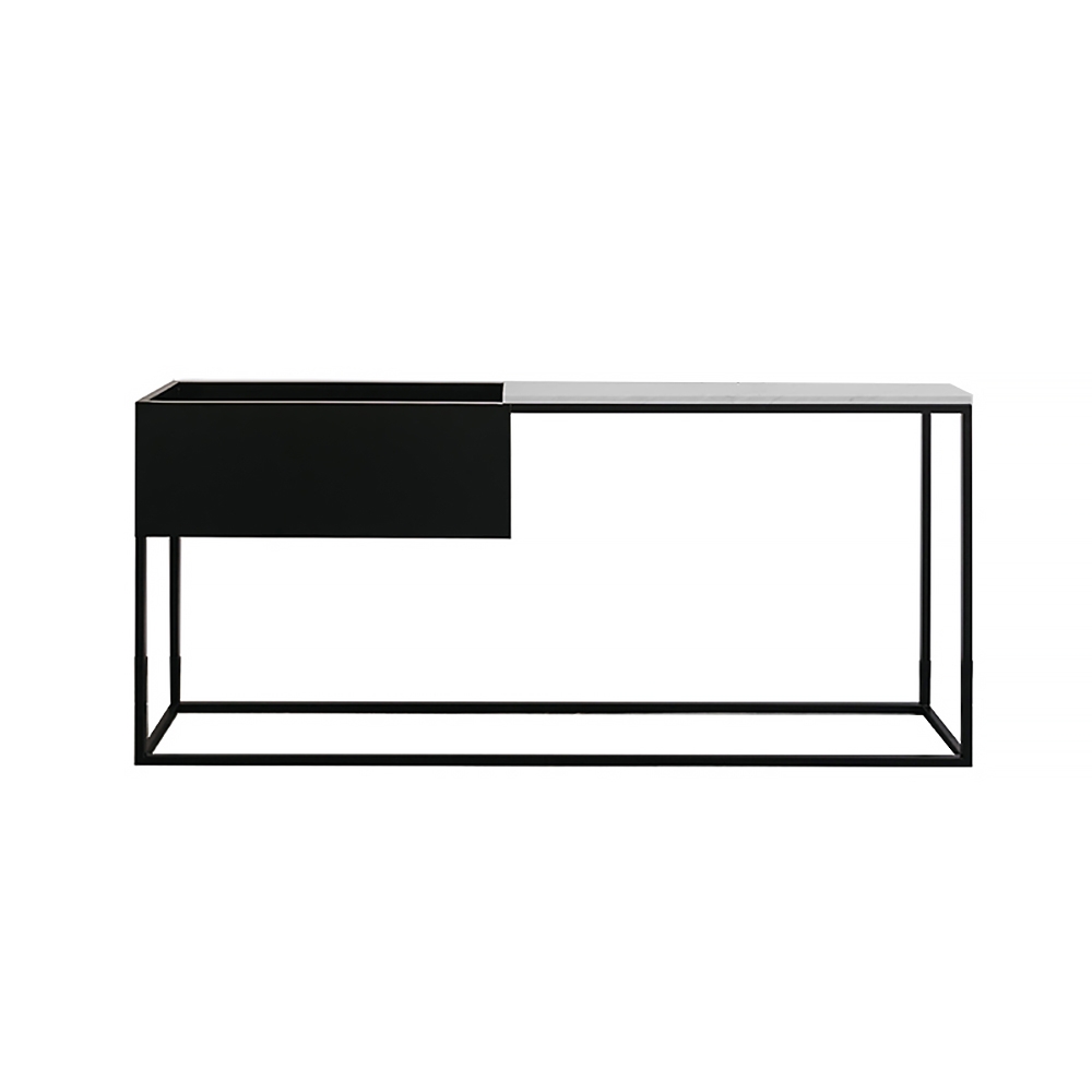 Modern White&Black Faux Marble Narrow Console Table Rectangle with Storage window image