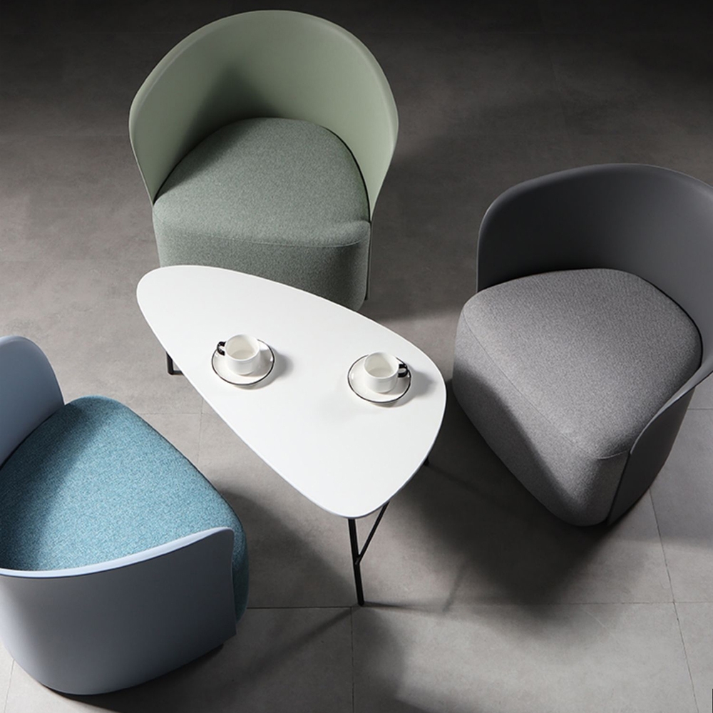 Modern Minimalist Blue Linen Upholstered Barrel Chair Cuddle Chair Full Back Accent Chair window image