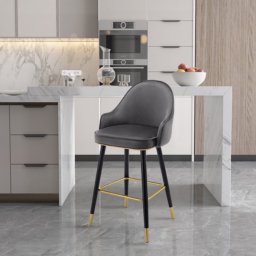 Deep Gray Velvet Counter Height Bar Stool with Footrest (Set of 2) window image