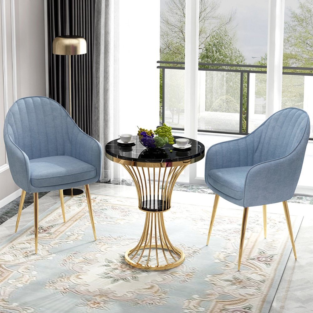 Black Round Faux Marble Side Table Spiral-Shaped End Table in Gold window image