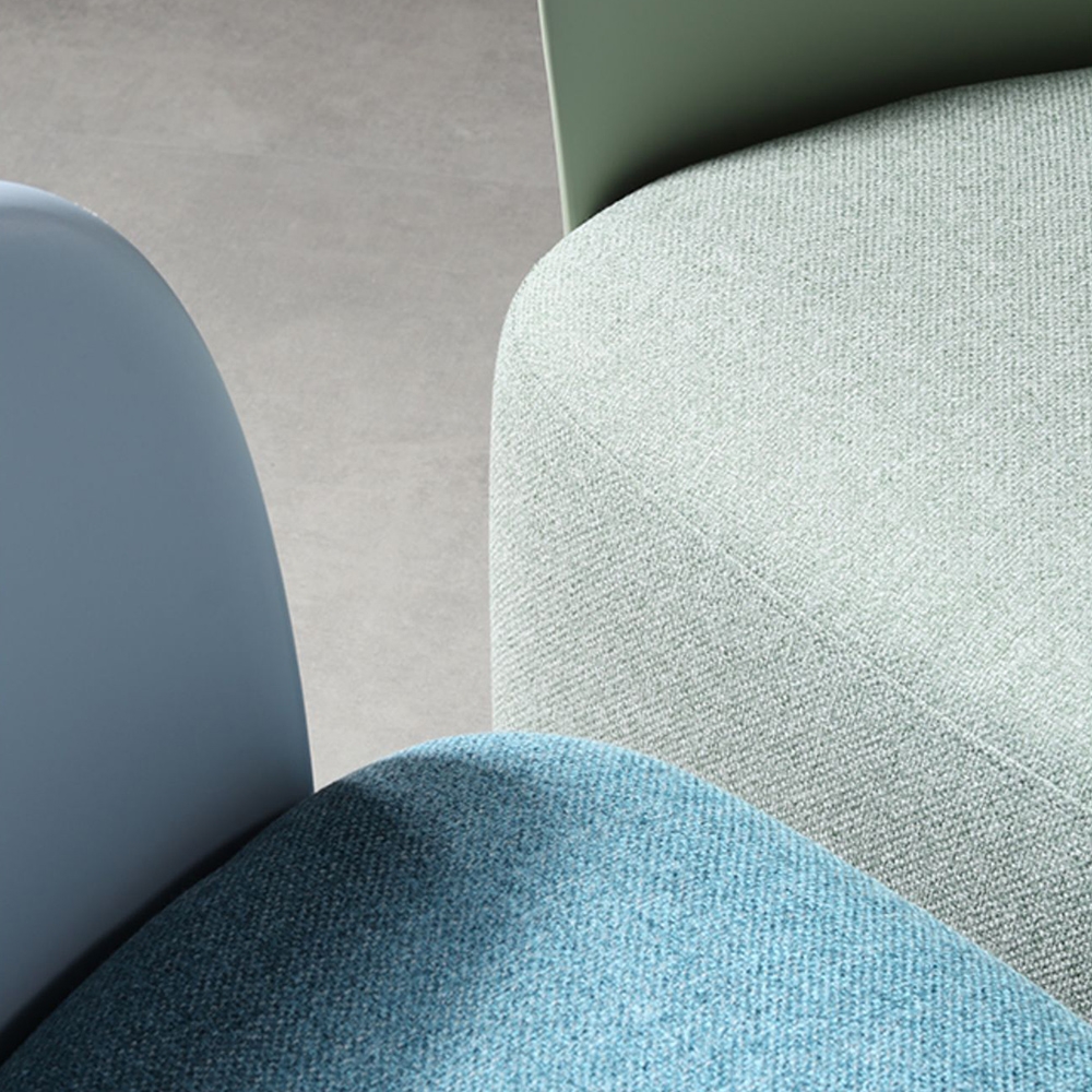 Modern Minimalist Blue Linen Upholstered Barrel Chair Cuddle Chair Full Back Accent Chair window image