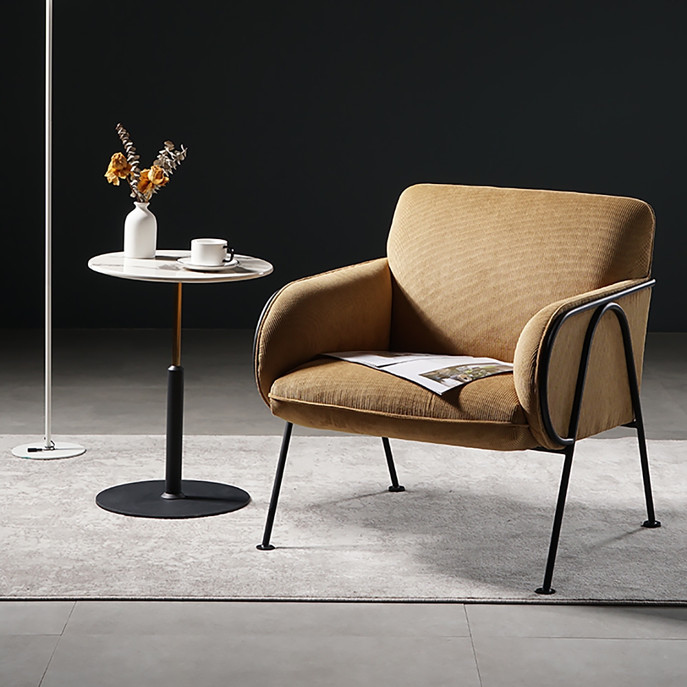 Yellow Upholstered Corduroy Accent Chair Modern Arm Chair Metal in Black window image