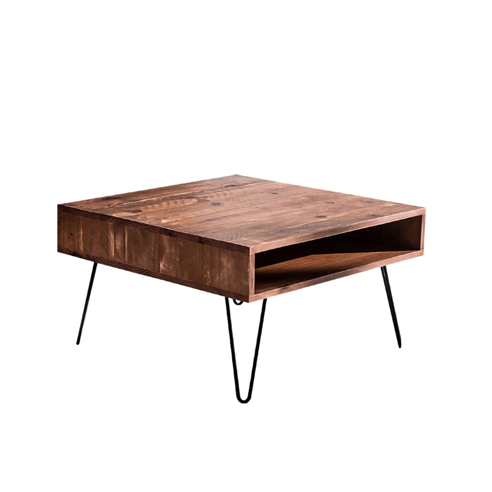 Farmhouse 31" Square Coffee Table Distressed Wood with Open storage Metal Base window image