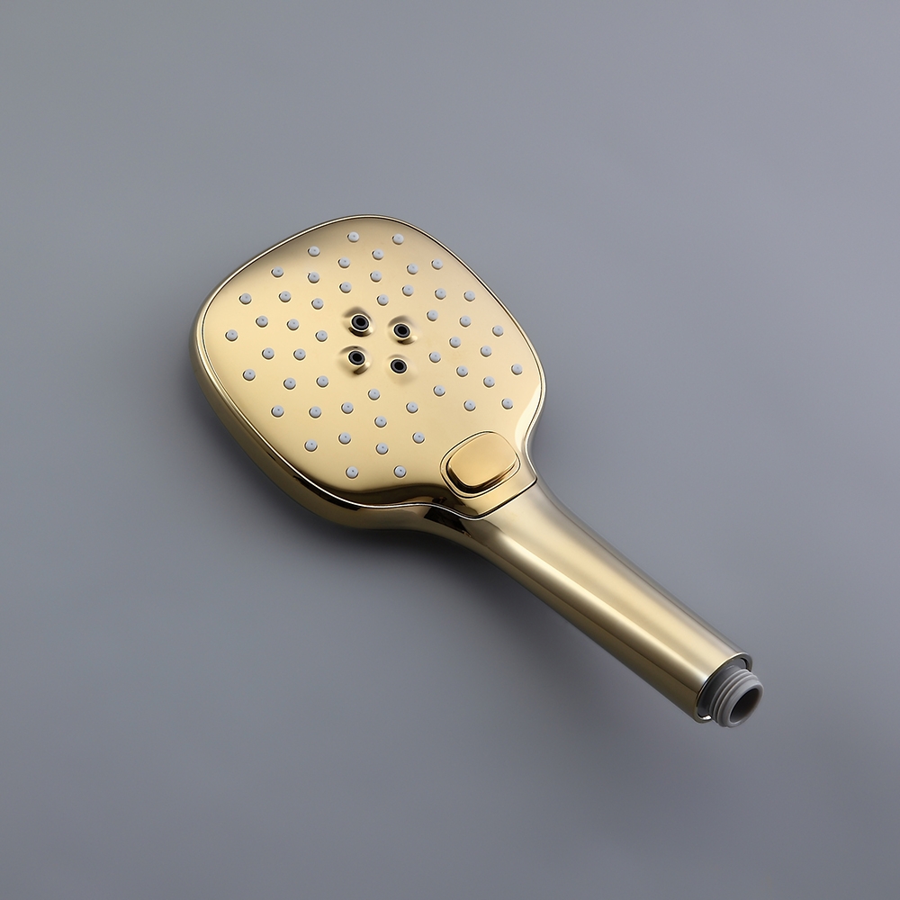 Zime Modern Gold Exposed Adjustable Shower Faucet Thermostatic Valve with 2-Function Hand Shower & Waterfall Tub Spout Shower System Solid Brass window image