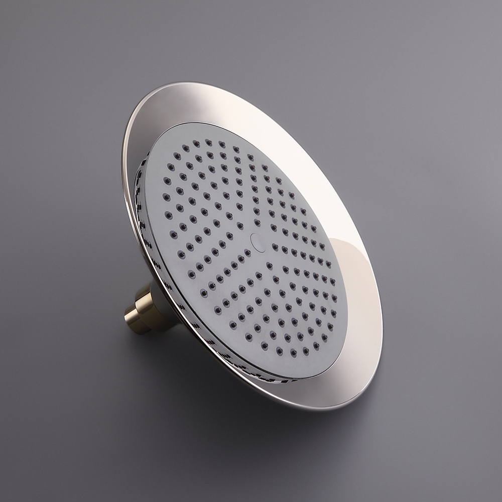 Pommeau de douche à effet pluie et mitigeur de douche à main rond et poignée croisée en laiton massif doré image de fenêtre