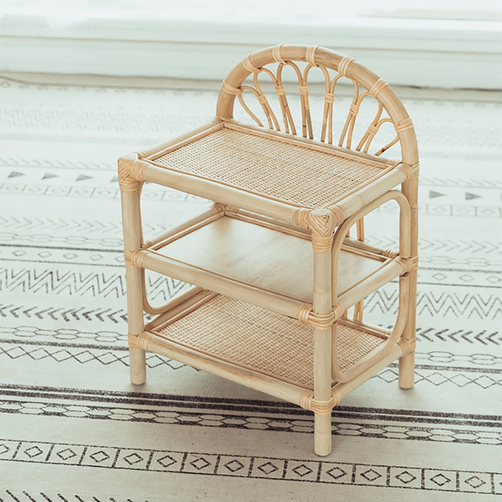 Farmhouse Woven Nightstand Rattan  Loop Nightstand Bedside Table in Natural window image