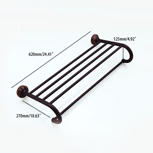 Bella Classique Solide Porte-Serviette avec Barre Simple Étagère de Salle de Bain Antique Noir image de fenêtre