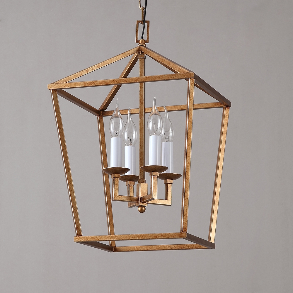 Vintage Geometric Cage Frame 4 Candle Light Kitchen Foyer Pendant Light in Brass Finish window image
