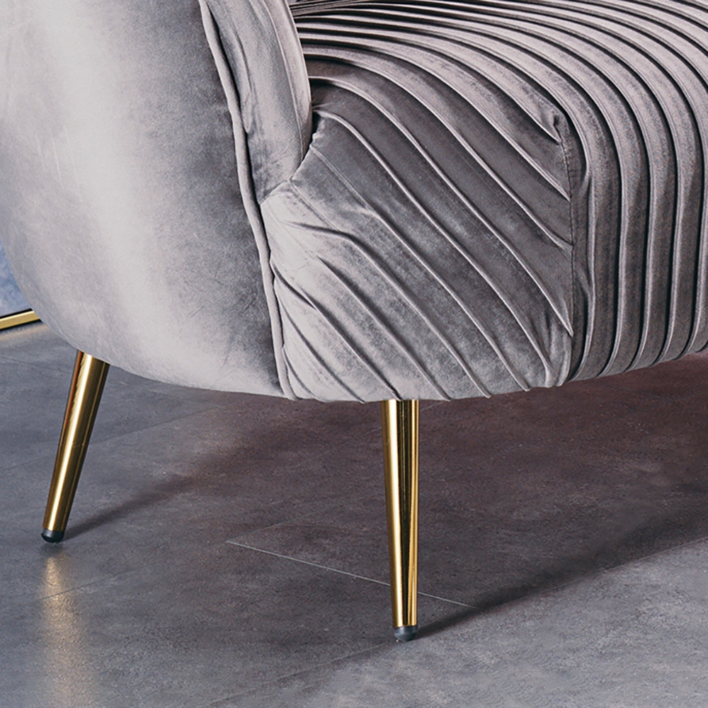 Gray Velvet Accent Chair Upholstered Arm Chair with Metal Legs in Gold window image