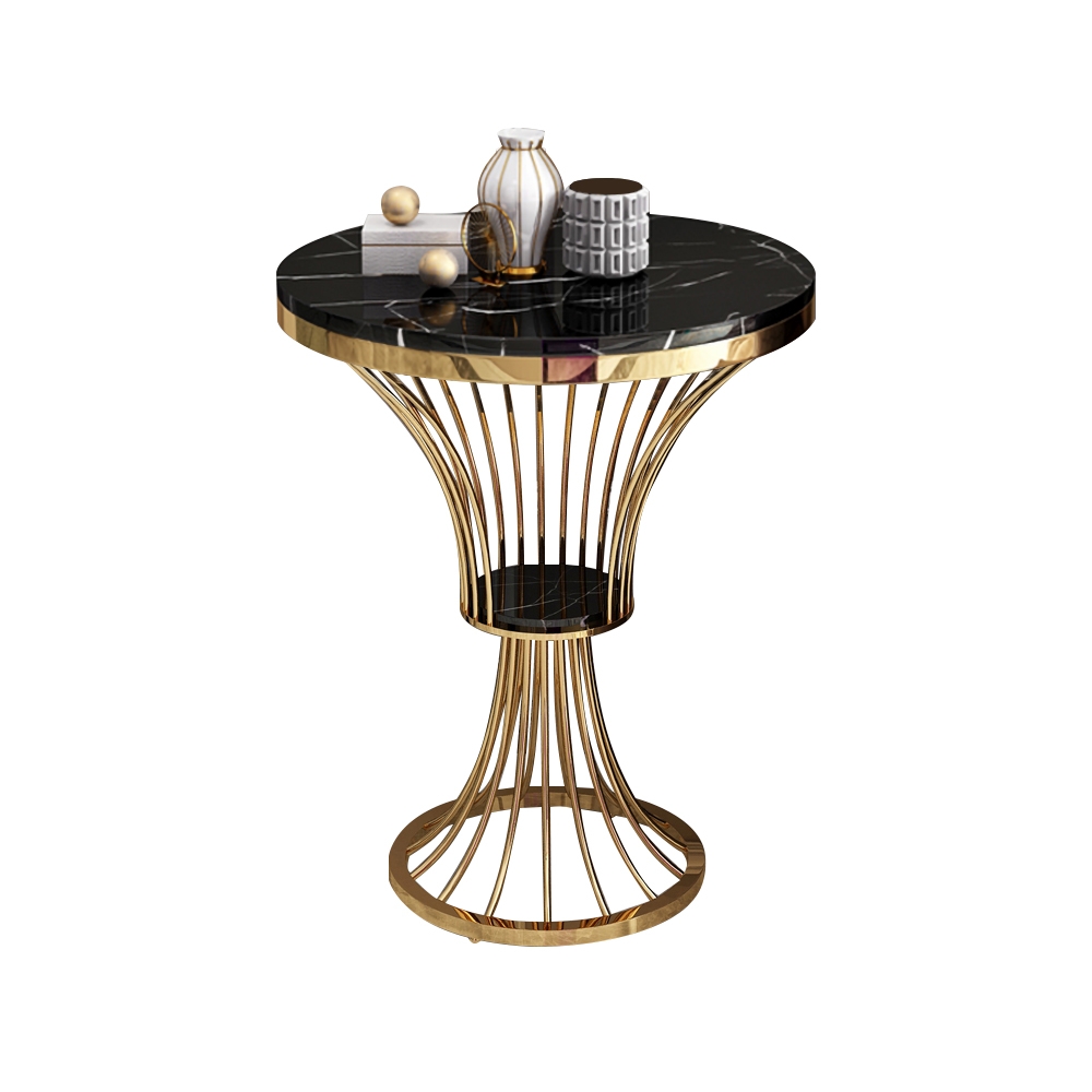 Black Round Faux Marble Side Table Spiral-Shaped End Table in Gold window image