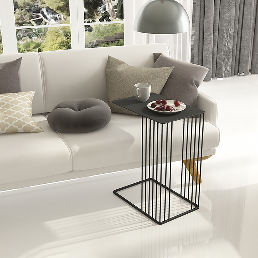 Industrial Black Side Table C-Shaped Rectangular Accent Table Metal window image