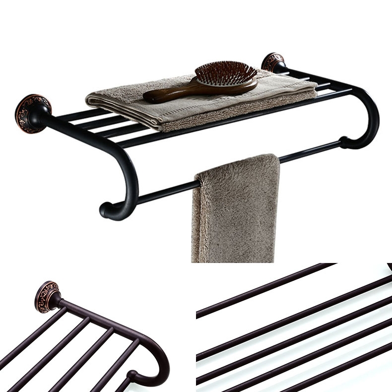 Bella Classique Solide Porte-Serviette avec Barre Simple Étagère de Salle de Bain Antique Noir image de fenêtre