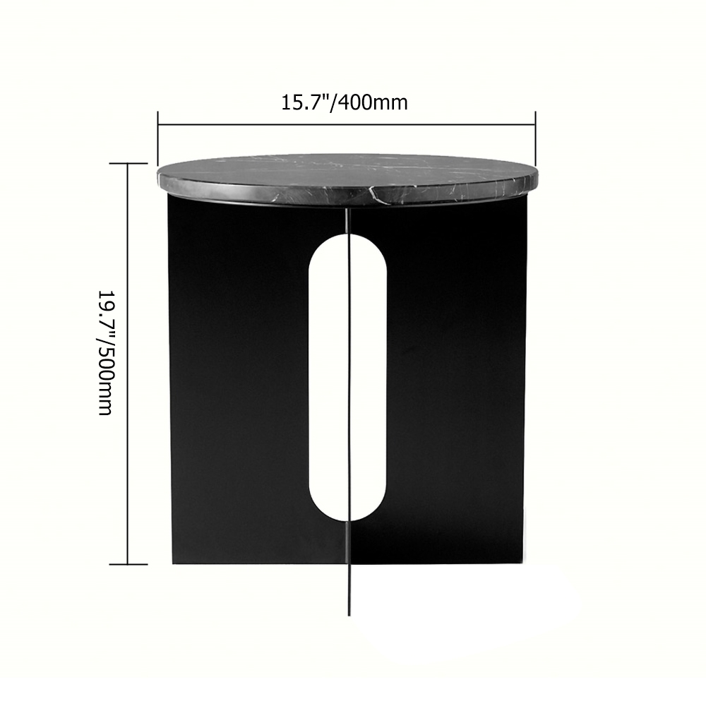 White Round Faux Marble Side Table End Table window image