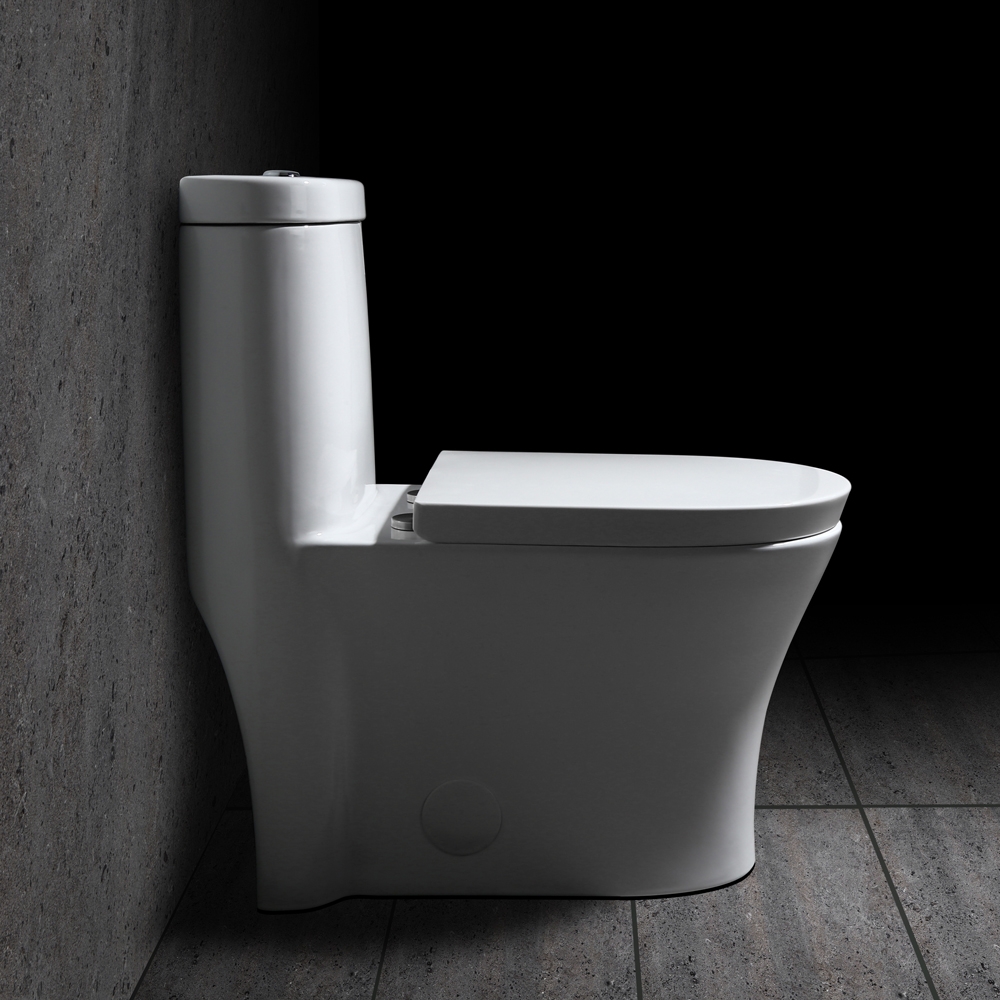 Modern Dual Flush One-Piece Elongated Siphonic Toilet with Slow Close Seat & Lid in White window image