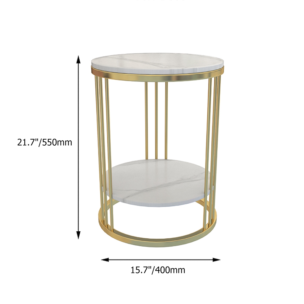 Modern Round Faux Marble Side Table with Shelf Gold Finish window image