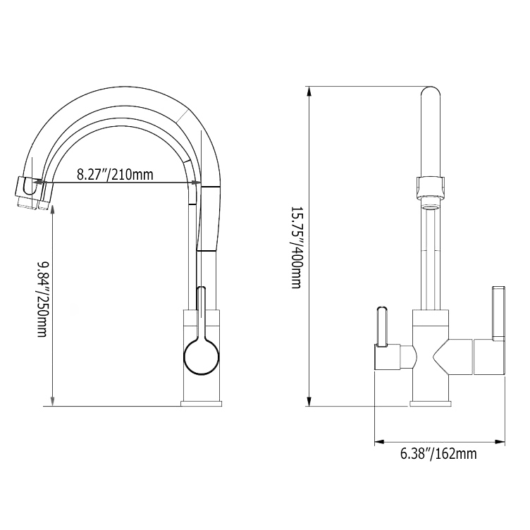 Modern Dual White Pull-Down Spray Filter Water Tap Monobloc Kitchen Tap Double Lever Handles in Chrome Finish window image