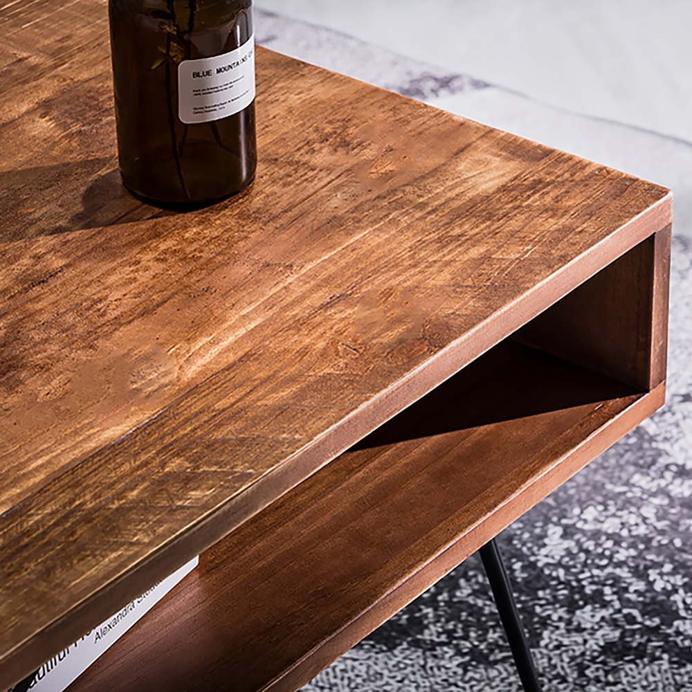 Farmhouse 31" Square Coffee Table Distressed Wood with Open storage Metal Base window image