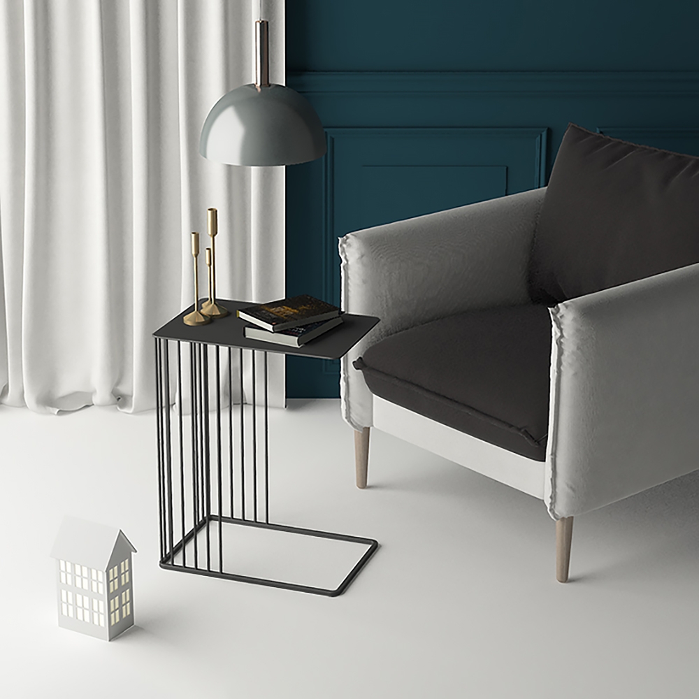 Industrial Black Side Table C-Shaped Rectangular Accent Table Metal window image
