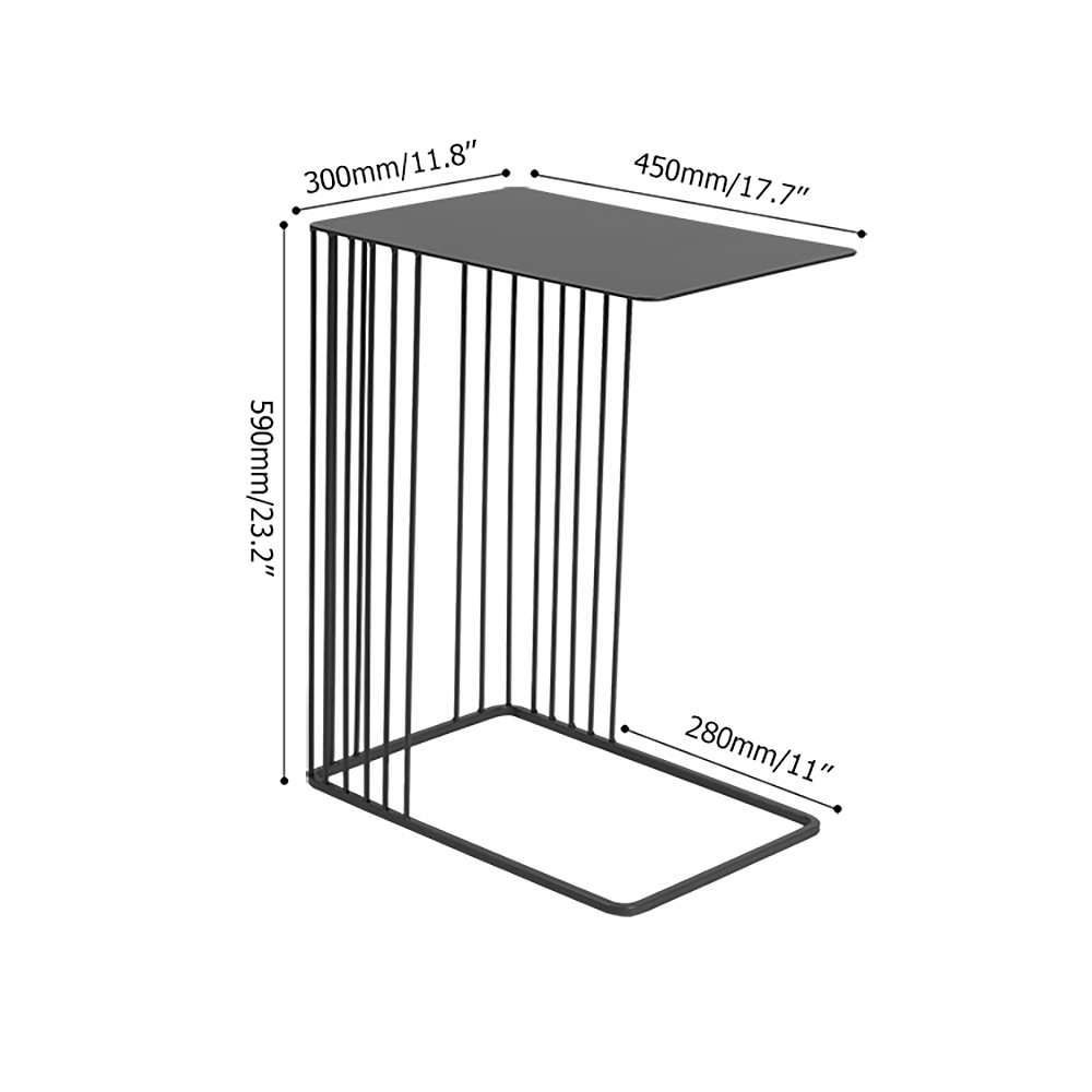 Industrial Black Side Table C-Shaped Rectangular Accent Table Metal window image