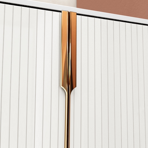 Aro Aro Commode contemporain blanc 2 portes et étagère d'appoint avec acier inoxydable en or image de fenêtre