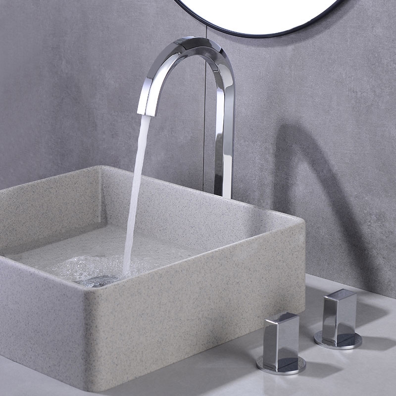 Stylish Widespread Double Handles Polished Chrome Bathroom Sink Faucet Solid Brass window image