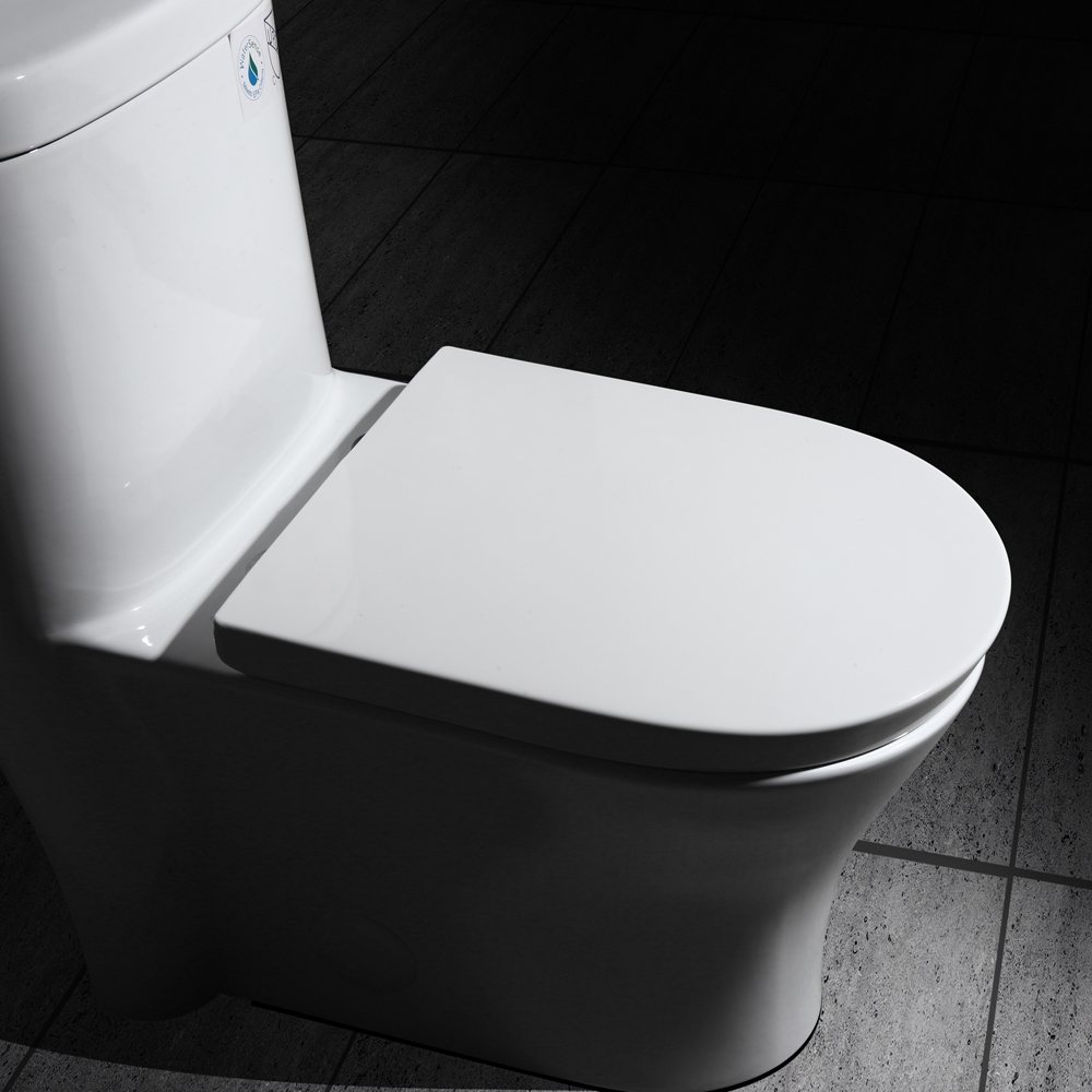 Modern Dual Flush One-Piece Elongated Siphonic Toilet with Slow Close Seat & Lid in White window image