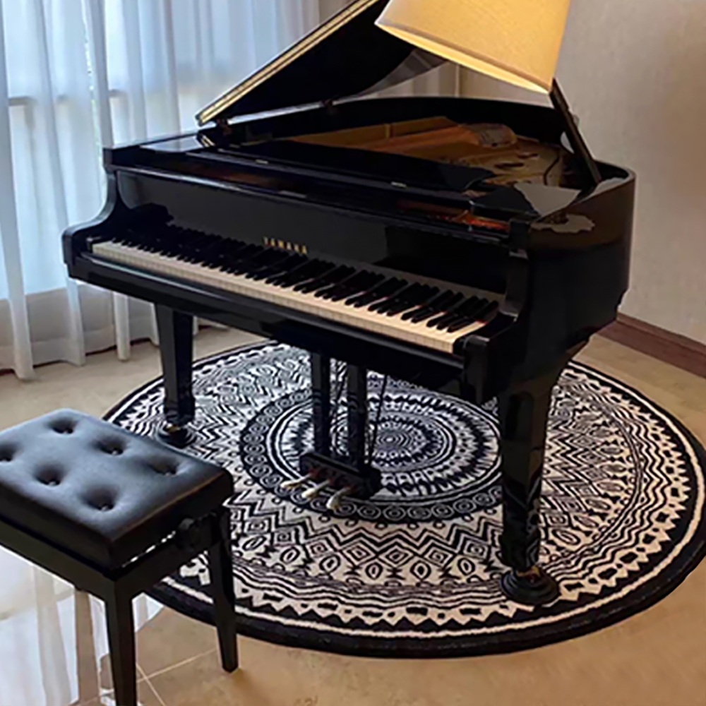 Black and White Round Moroccan Accent Rug 5' Bohemian window image