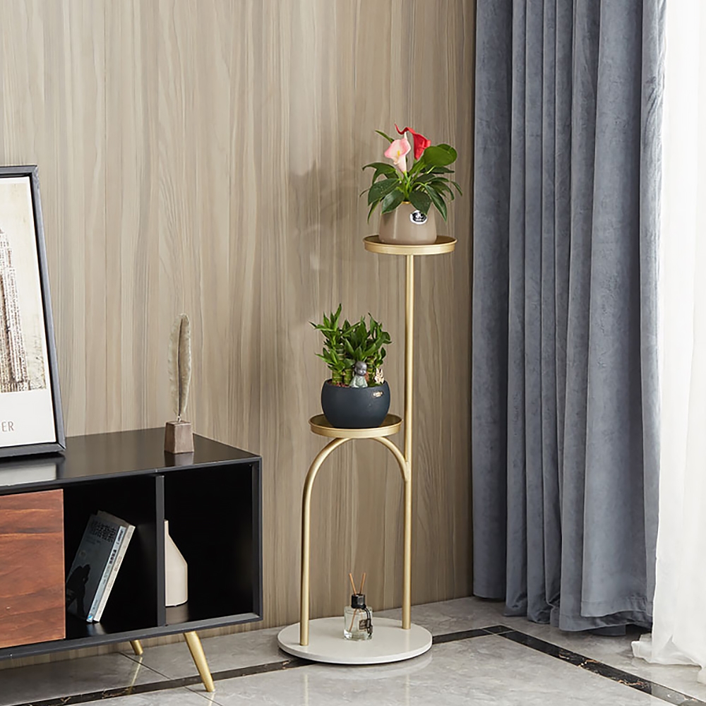 Modern Tall 3-Tiered Plant Stand Gold Metal Corner Planter Stand Indoor window image
