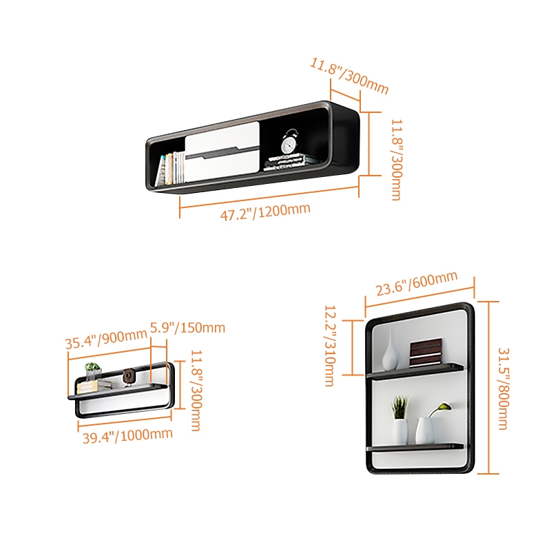 Lamo Media Floating Shelving 3-Piece Wall Mounted Storage Shelves & Cabinet Wood in White & Black (Set of 3) window image