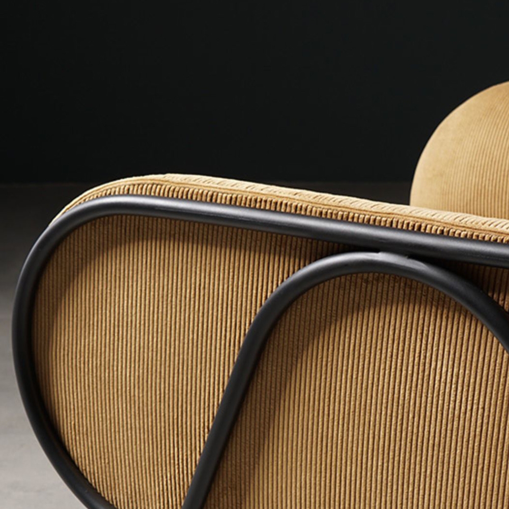 Yellow Upholstered Corduroy Accent Chair Modern Arm Chair Metal in Black window image