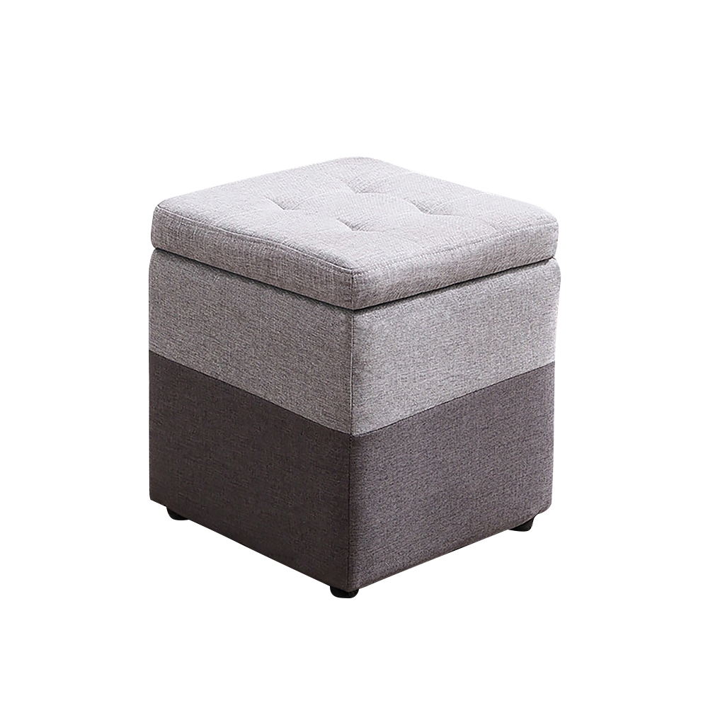 Deep Grey & Light Grey Pouf Ottoman Upholstered Ottoman Footrest with Hidden Storage window image