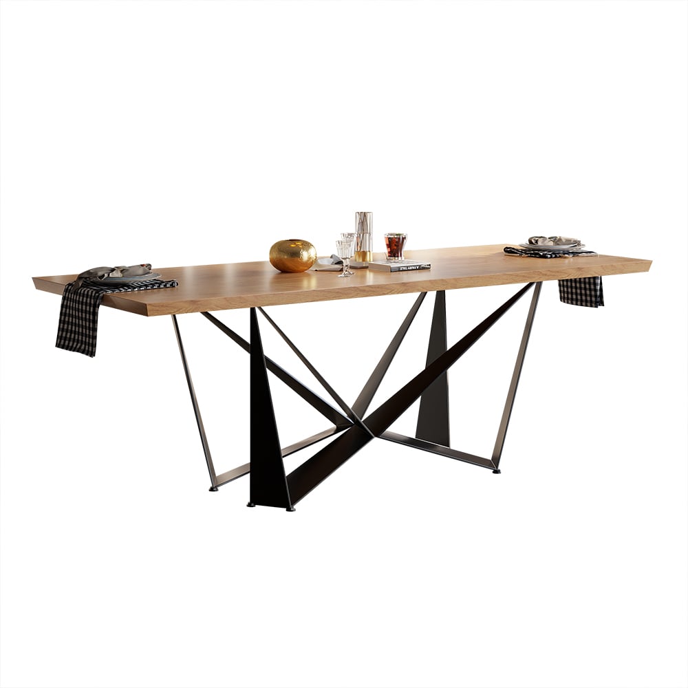 Table de salle à manger rectangulaire rétro de 1400 mm avec plateau en bois pour 6 personnes image de fenêtre