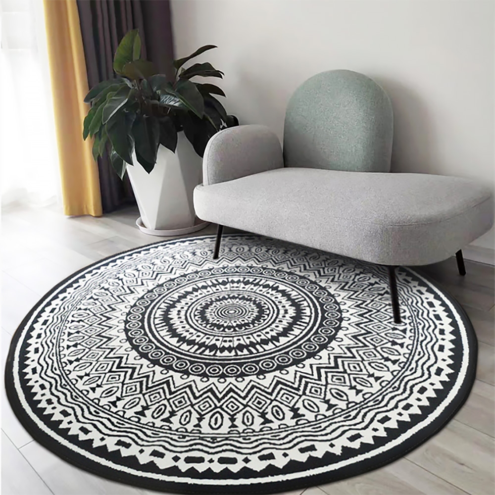 Black and White Round Moroccan Accent Rug 5' Bohemian window image