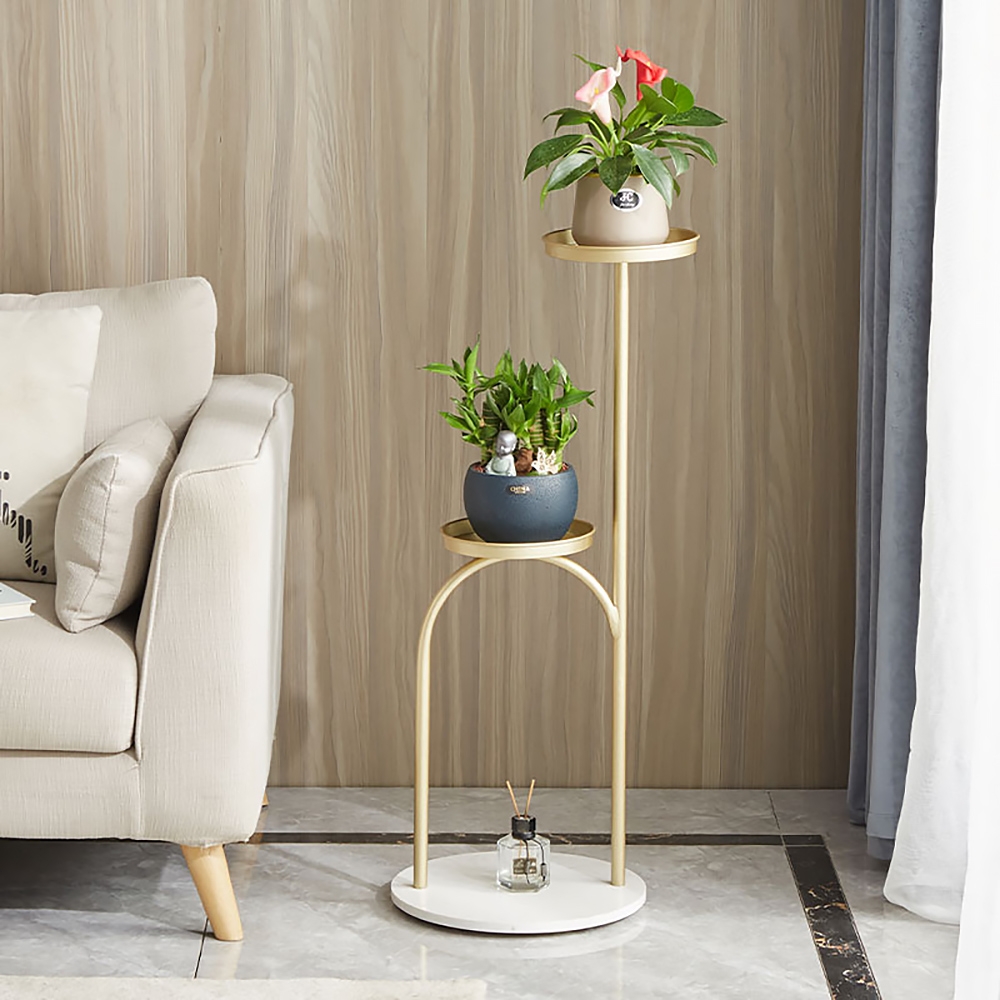Modern Tall 3-Tiered Plant Stand Gold Metal Corner Planter Stand Indoor window image