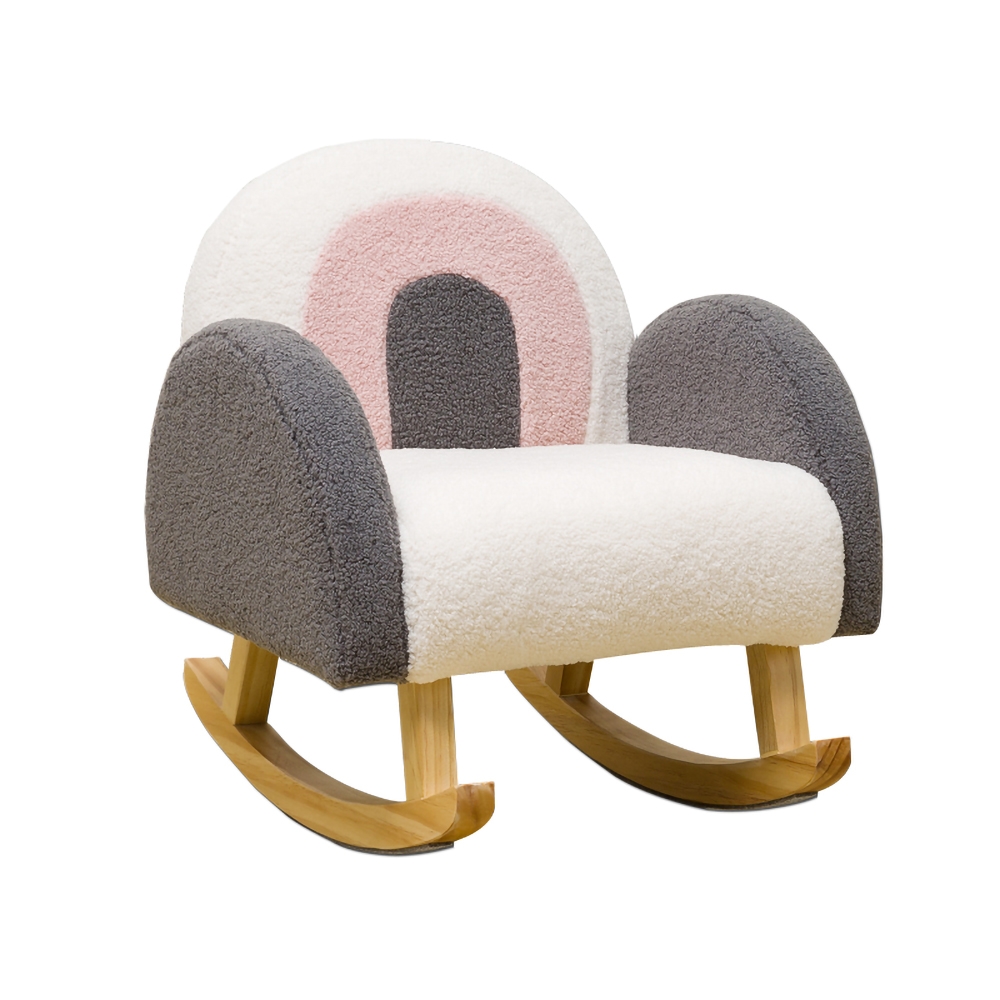 Velvet Upholstery Kids Rocking Armchair White and Gray window image